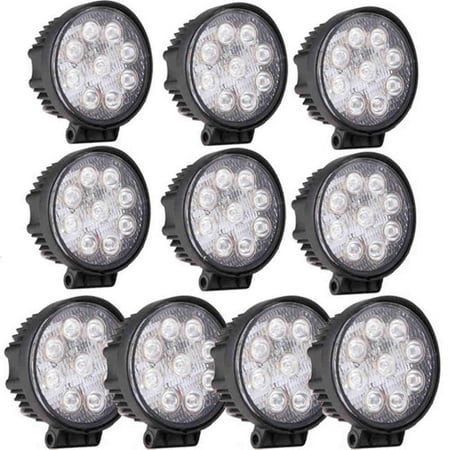 Beam Diving Board GZYF 10PCS 27W LED Work Light Lamp Bar Round Flood Beam Offroad for Truck Car Boat SUV 4WD UTE ATV 4X4 12V 24V ()