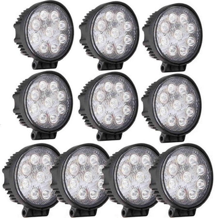 GZYF 10PCS 27W LED Work Light Lamp Bar Round Flood Beam Offroad for Truck Car Boat SUV 4WD UTE ATV 4X4 12V (Best Paint For Atv Wheels)