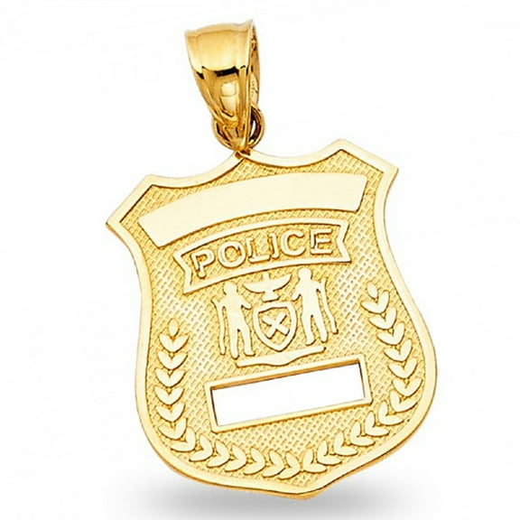 Solid 14k Yellow Gold Police Officer Badge Charm Pendant Polished High Quality Genuine Diamond Cut Design New 20 mm x 17 mm