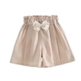 thumbnail image 2 of Tdoqot Girls Drees Shorts with Bow- Casual Wide Leg Elastic Waist Summer Kids Shorts Beige Size 4T, 2 of 5