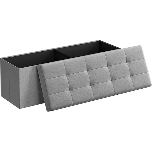 SONGMICS 43 Inches Folding Storage Ottoman Bench, Storage Chest, Foot Rest Stool, Light Gray