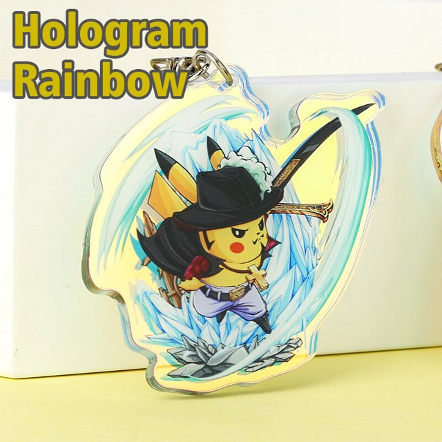 Llaveros personalizados de dibujos animados, colgante de logotipo acrílico transparente con holograma, foto personalizada de Anime