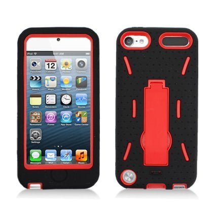 - For Apple iPod Touch 5 Armor 3 in 1 w/Stand Black Skin+Red Rubber