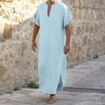thumbnail image 2 of SIYUDAN Men Kaftan Thobe Casual Long Sleeve Mens Summer Robe Arabic Thobe with Pockets Muslim Thobes Light Blue Abaya, 2 of 4