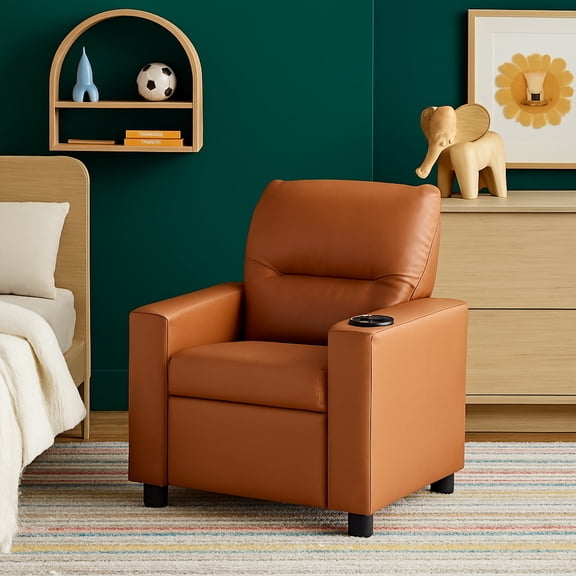 Olive & Opie Oakley Kids Recliner Vegan Leather Chestnut