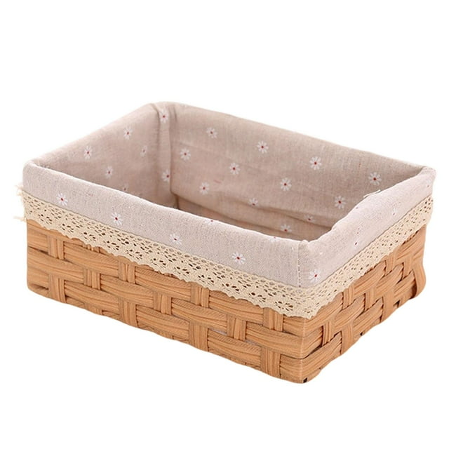 Canasta de estante de cesta de almacenamiento, apilable para organizar, organizador de escritorio de cestería de mimbre de imitación para L
