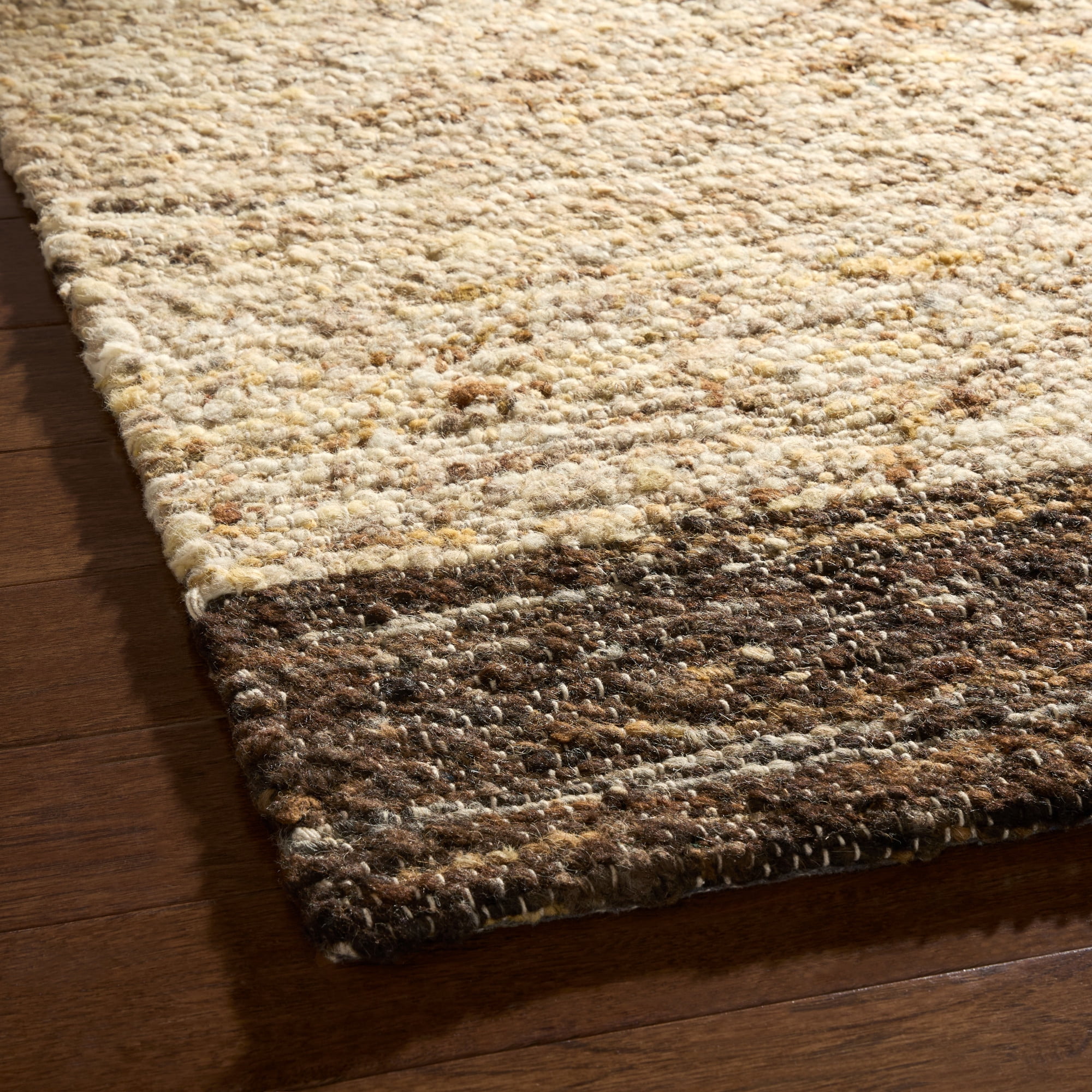 TOWN & COUNTRY TERRA Montana Textured Border Handcrafted 100% Wool Area Rug, Beige/Dark Brown, 6'x9'