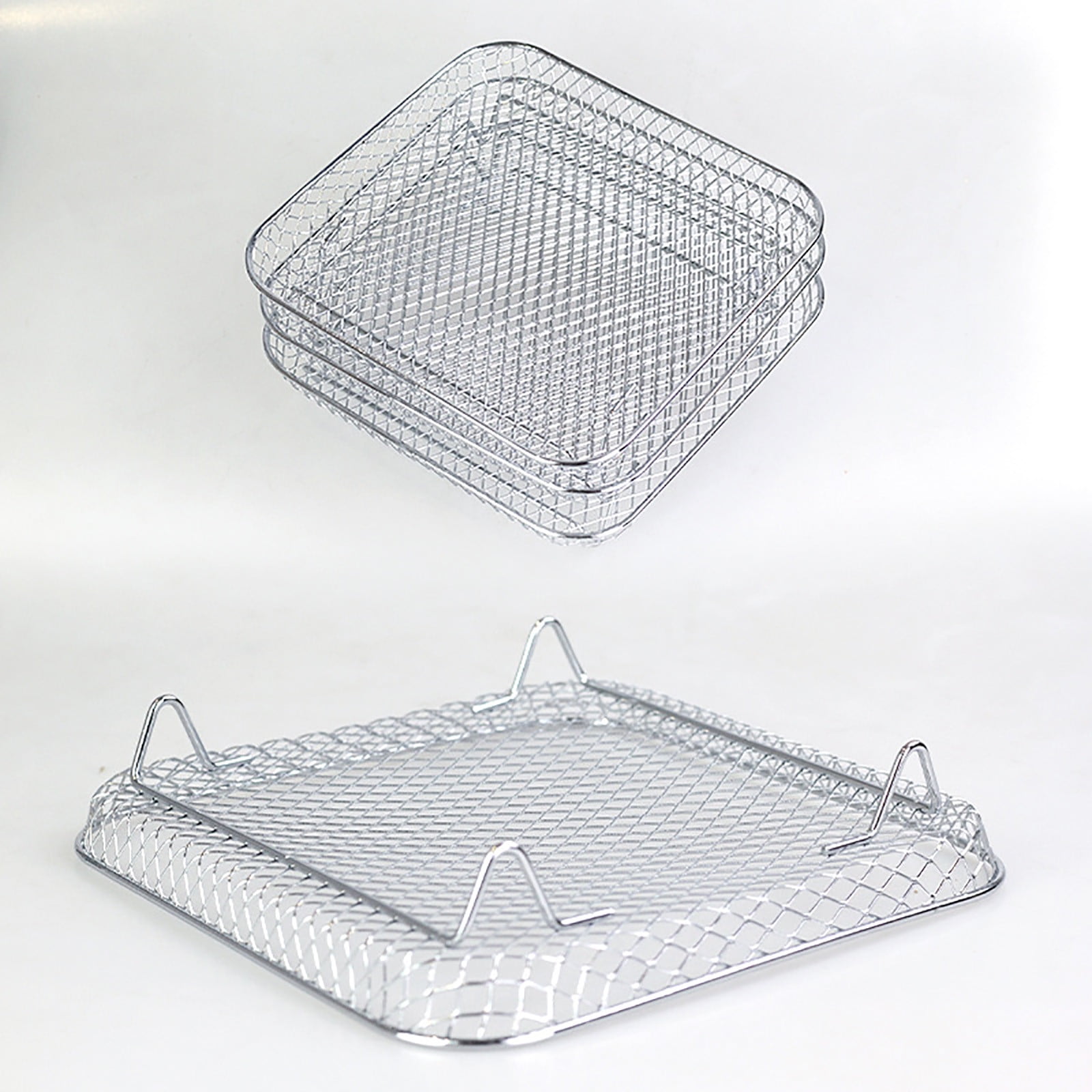 Fryer Basket Replacement, 3 Layer Stainless Steel Air Fryer Rack for Toaster Oven, Stackable Mesh Accessory with Clip