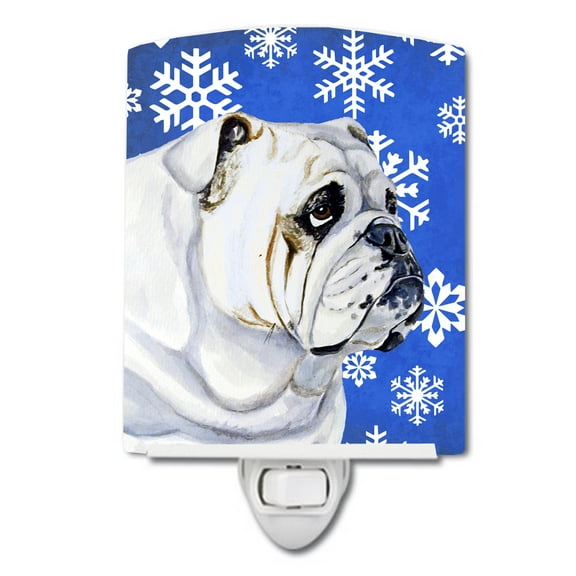 Caroline's Treasures LH9274CNL Bulldog English Winter Snowflakes Holiday Ceramic Night Light, 6x4x3", multicolor