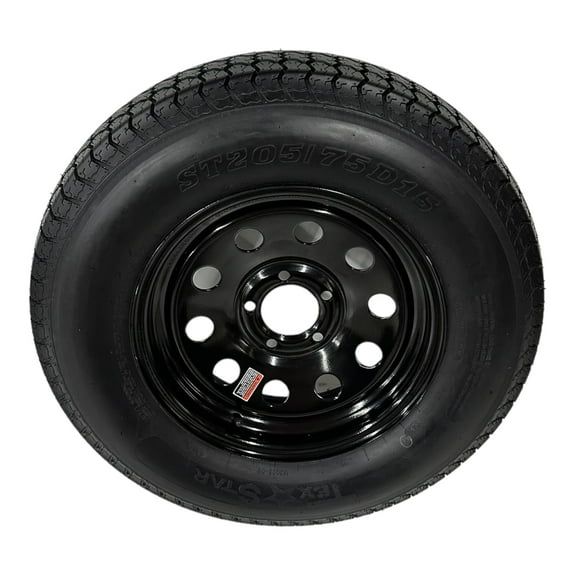 Trailer Tire on Rim ST205/75D15 Tex Star LRC 6 PLY Bias 5 Lug Black Modular Wheel 5X4.5" Bolt Pattern