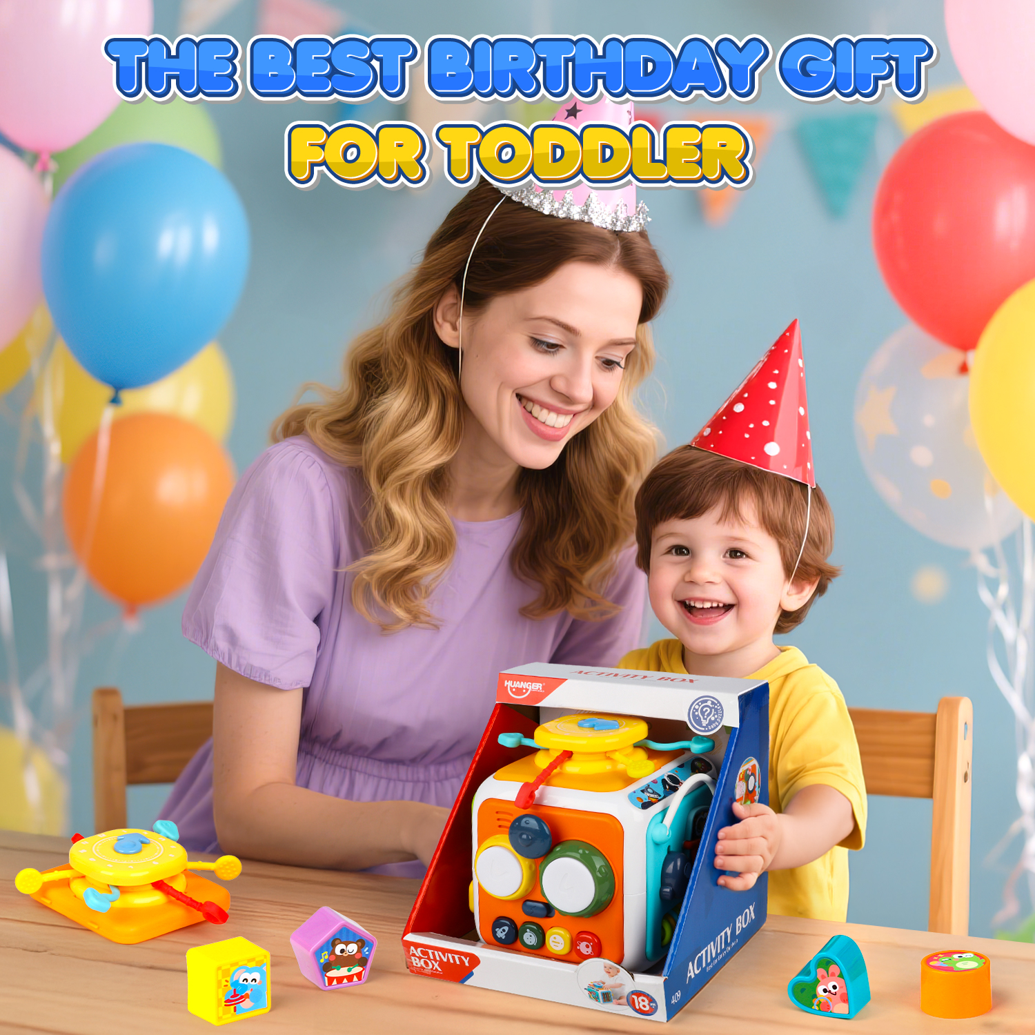 Huge Wave 7-in-1 Baby Activity Cube with Music & Light, Montessori Learning Toys for Toddlers, Removable Educational Toys Birthday Gifts for Kids 6-18 Months