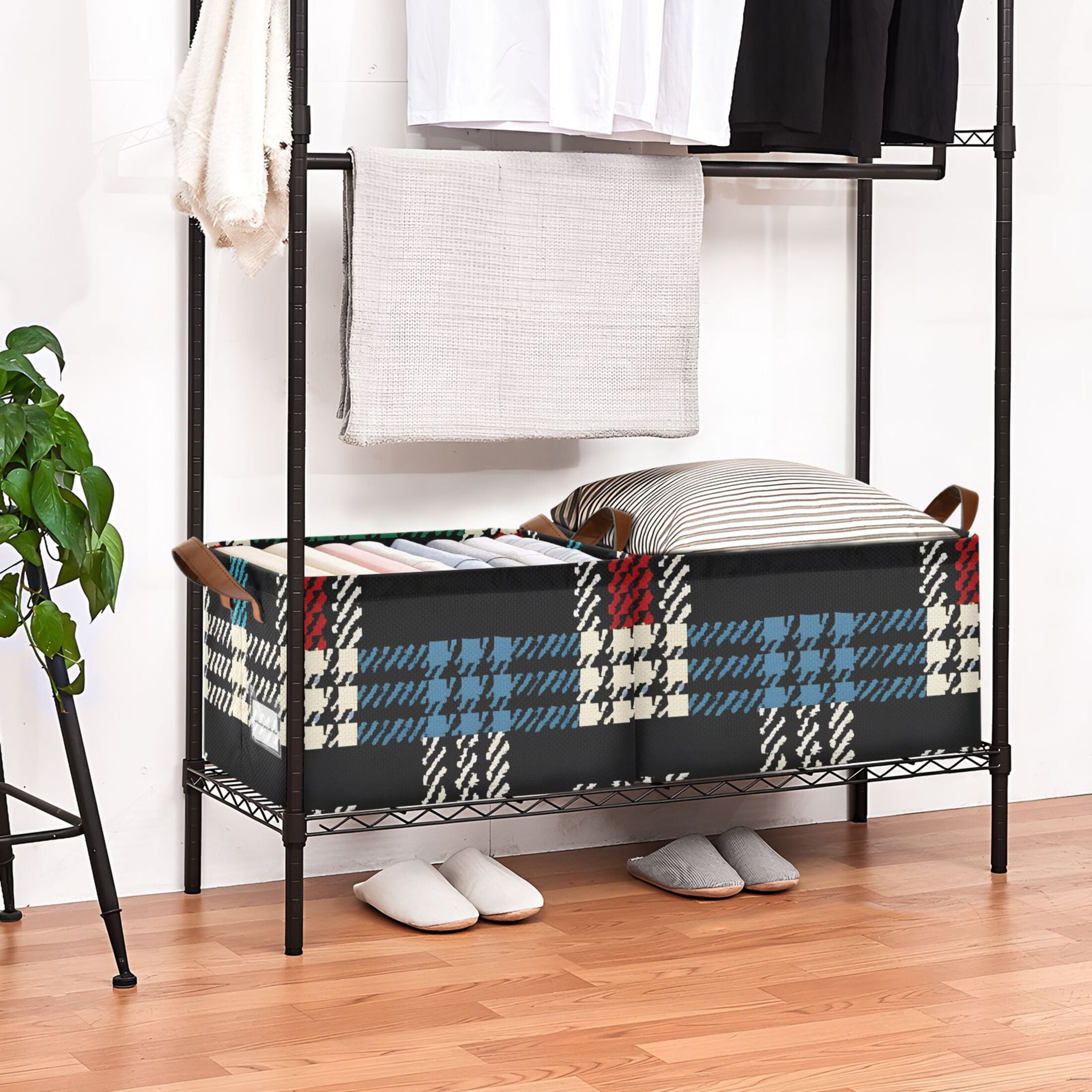 Ryvnso Colorful Black Checkered Pattern Storage Bins Large Basket Foldable Cube Toys Organizer with Handles 2 PCs