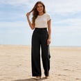 thumbnail image 7 of HKYNLAG Linen Pants for Women Casual Wide Leg Flowy Pants Beach Vacation Palazzo Pants Elastic Waist Boho Trousers with Pockets Black XL, 7 of 7