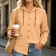 thumbnail image 6 of Ynynloco Women's 100%Cotton Hoodie Long Sleeve Jacket Button Drawstring Blouse Tops Casual Fall Winter Shirts, 6 of 7