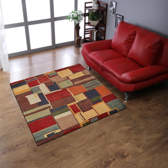 Rugsotic Carpets Hand Tufted Wool Eco-Friendly 6'x6' Area Rugs Square Multicolor Contemporary Modern High Pile Thick Handmade Anti Skid Indoor Rug for Living Room, Bedroom K11125