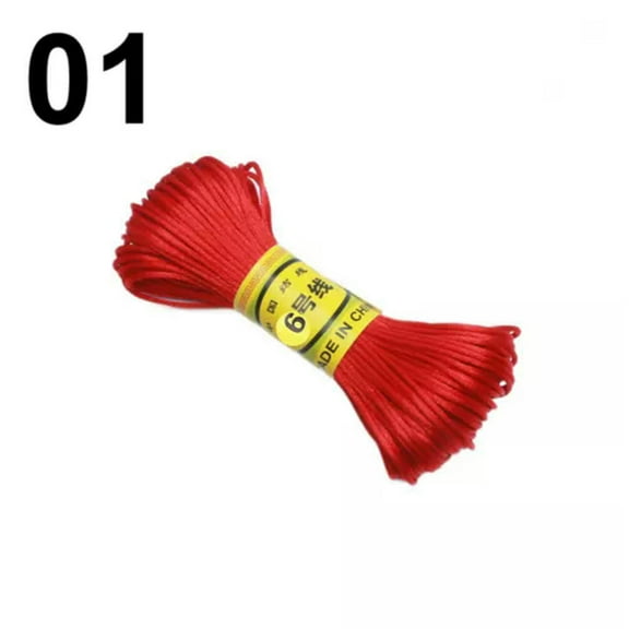 U8MO 20 Meter 2mm Braided Macrame Satin Silk Cord Chinese Knot Nylon Rattail Thread-1# Red