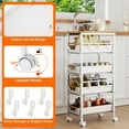 thumbnail image 6 of 5-Tier Slim Storage Cart, Wooden Top Rolling Kitchen Cart with Pull-Out Baskets & Wheels, Narrow Space Utility Cart Slide Out Organizer for Kitchen, Bathroom, Laundry Room, White, 6 of 7