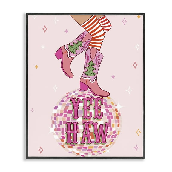 Stupell Industries Yeehaw Christmas Cowboy Holiday Painting Black Framed Art Prints Wall Art, 11 x 14