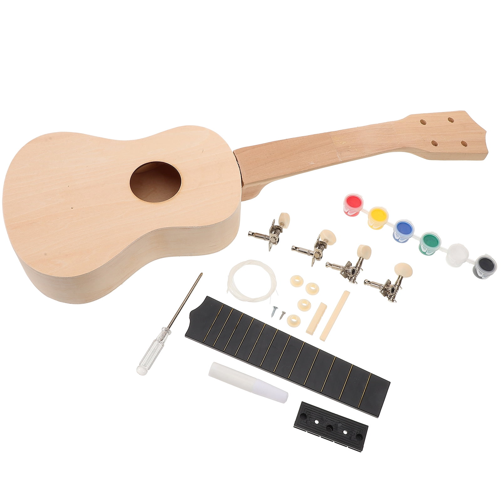 Raindrops 1 Set DIY Ukulele Kits for Kids Wooden Stringed Instrument Unpainted 19.9X6.7X2.0in