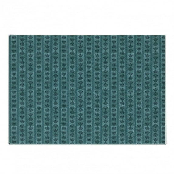 Damask Cutting Board, Medieval Gothic Rococo Art Motifs on Vertical Stripes Cultures Inspiration, Decorative Tempered Glass Cutting and Serving Board, Small Size, Petrol Blue, by Ambesonne