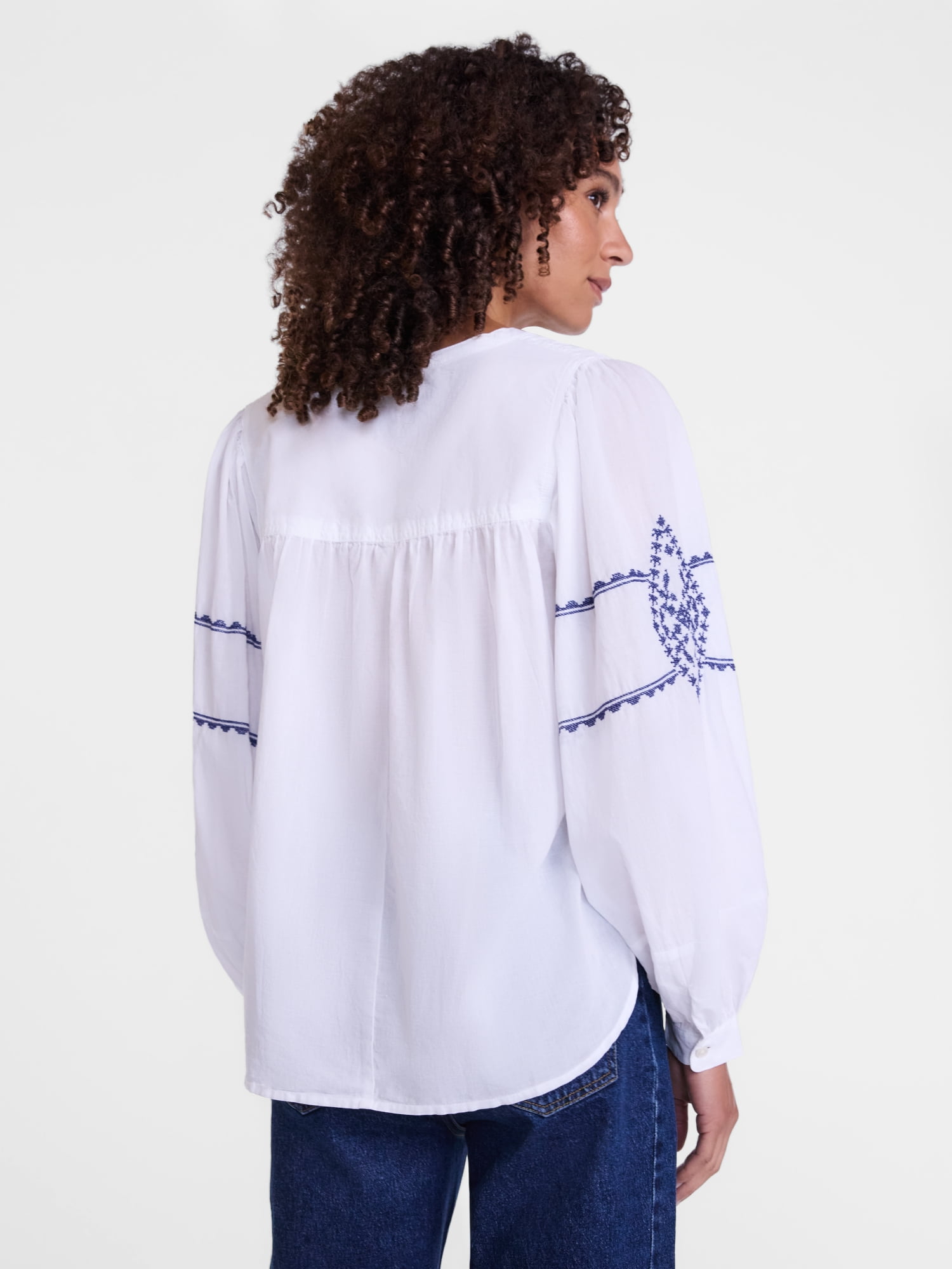 Scenario Women's and Women's Plus Embroidered Top with Long Sleeves, Sizes XS-4X