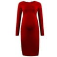thumbnail image 5 of XUNKUSGA Maternity Dresses for Women Fashion Crew Neck Side Split Long Dress Casual Soild Color Long Sleeved Holiday Dress Comfortable Soft Slim Fit Party Dress S-2XL,Red, 5 of 6