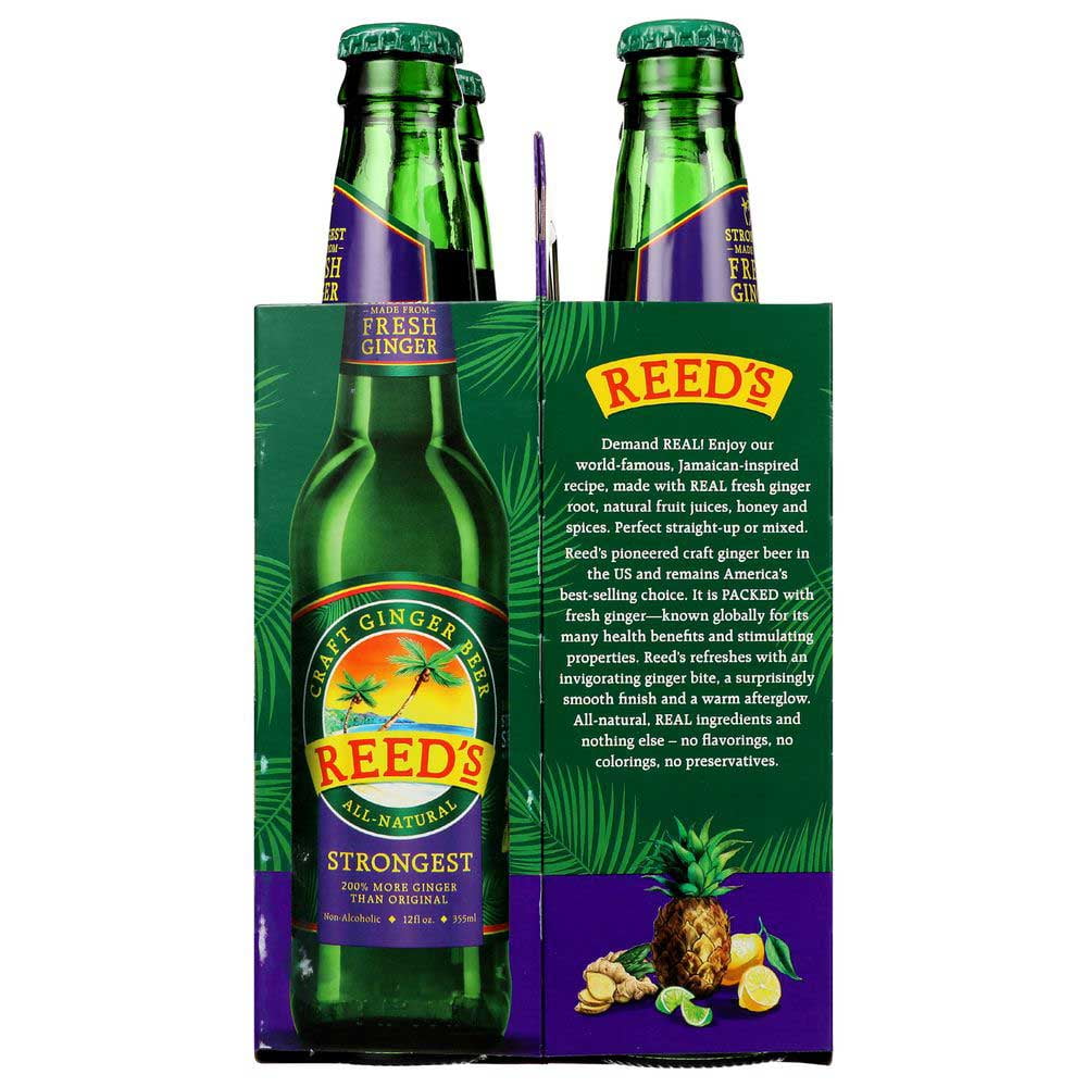 Reeds Strongest Ginger Beer, 12 Fluid Ounce Bottle - 4 count per pack -- 6 packs per Case.