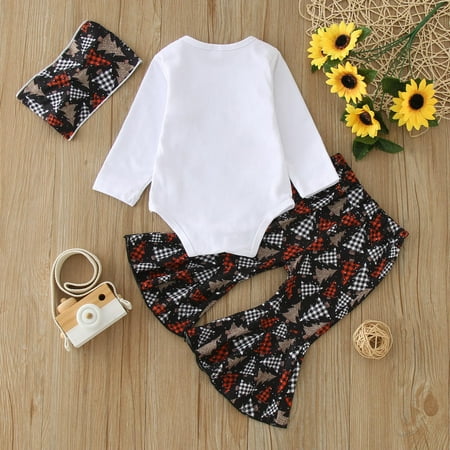 

kpoplk Christmas Outfit Girl Girls Christmas Outfits Long Sleeve Romper Bowknot Pants Christmas Outfits(Black)