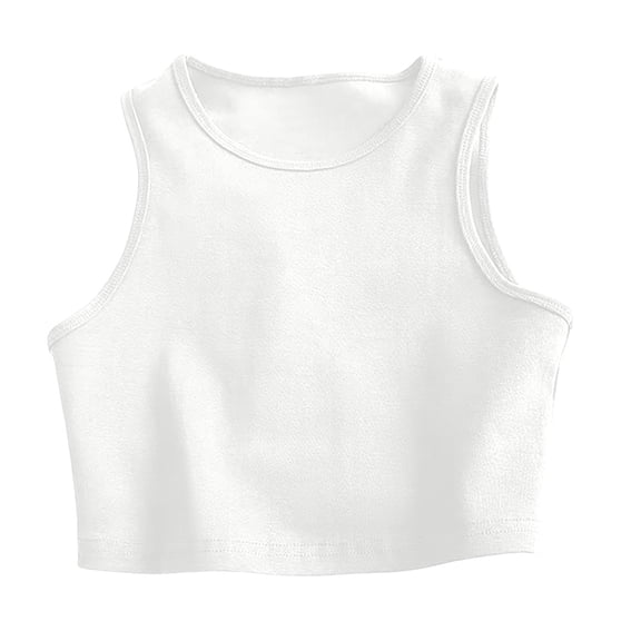 MGDXOX Women's Basic Round Neck Crop Tank Top Form Fitting Sleeveless Blouse Casual Cropped Layering Top for Everyday Wear White XXL