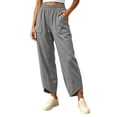thumbnail image 2 of VBVC Women's Elastic Waist Curved Hem Pants , Casual Stretchy Joggers For Women , Ladies' Wide Leg Trousers with Pockets, S-2XL, 2 of 6