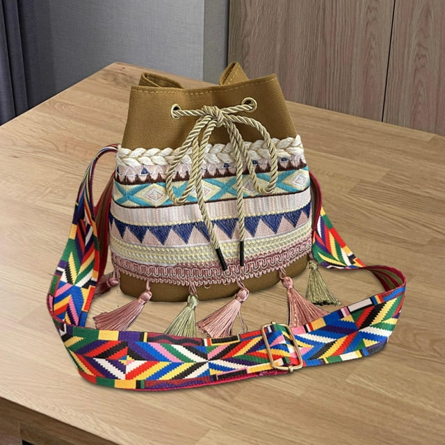 Bolso de hombro para mujer, bolso cruzado, bolso de mano con borlas étnicas elegantes, bolso de mano para compras de verano al aire libre, primavera, Caqui Yinane Bolsos de hombro de mujer