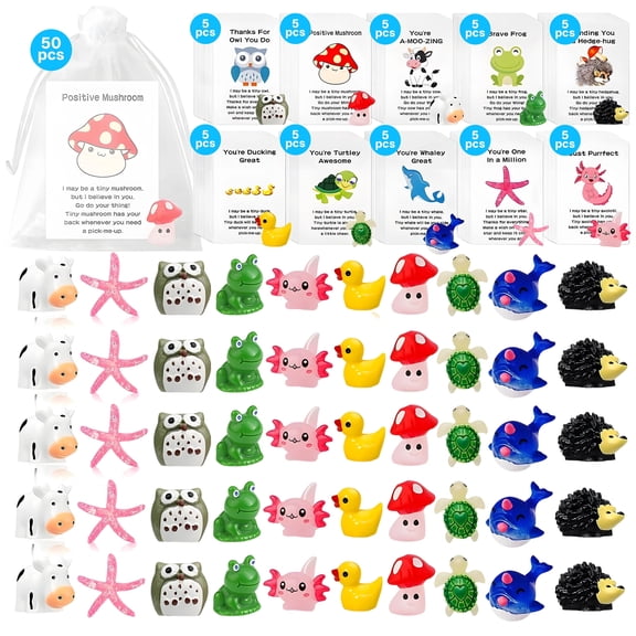 XIBUFE 50 Sets Employee Appreciation Gifts Bulk,Cute Animal Resin Toy with Thank You Cards and Mesh Bag,Gifts for Team Coworker Teacher Nurse