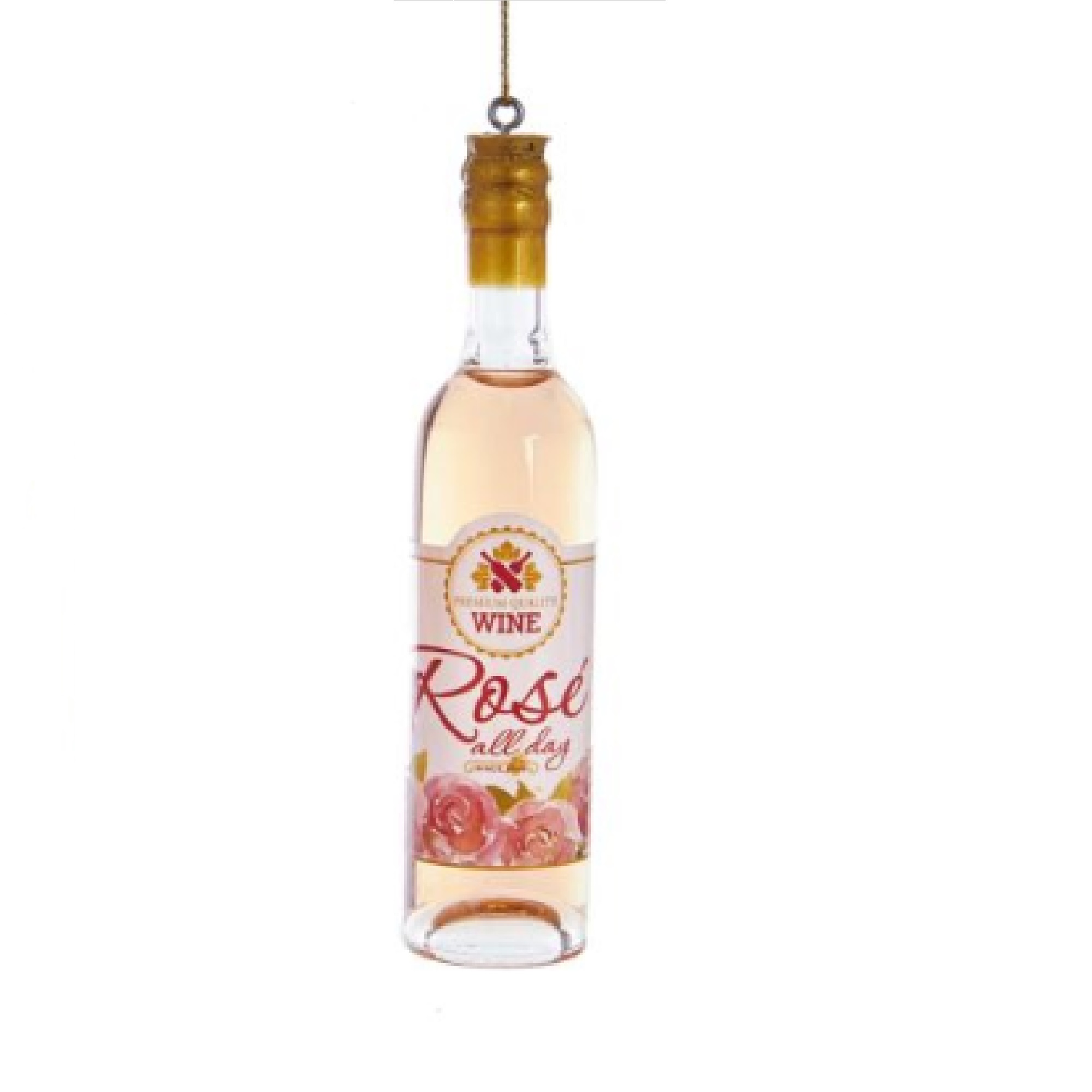 4" Rose All Day Wine Bottle Glass Christmas Ornament