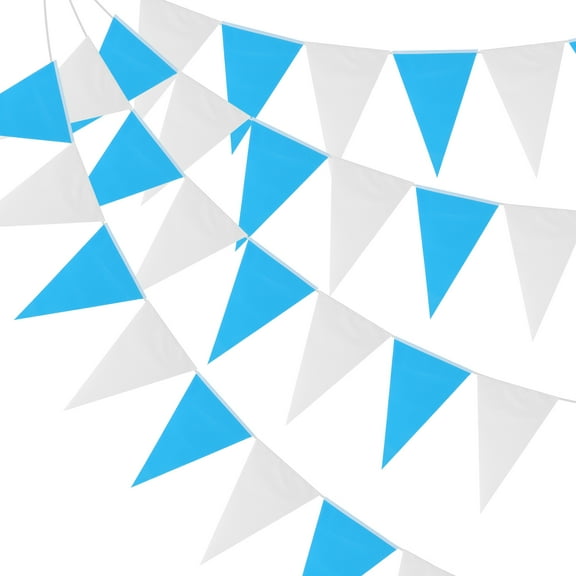 Uxcell 100ft Pennant Banners Flags String Hanging Triangle Bunting DIY Flags for Party Blue White 60 Pcs
