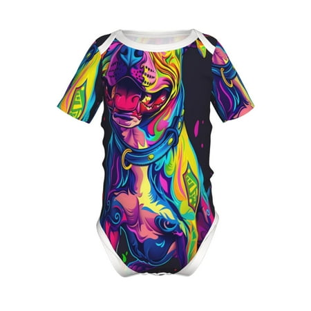 

Adobk Neon Pop Art Pitbull Print Baby Climbing Clothes Jumpsuit Rompers Classic Rompers Child Short sleeve Bodysuits-12 Months