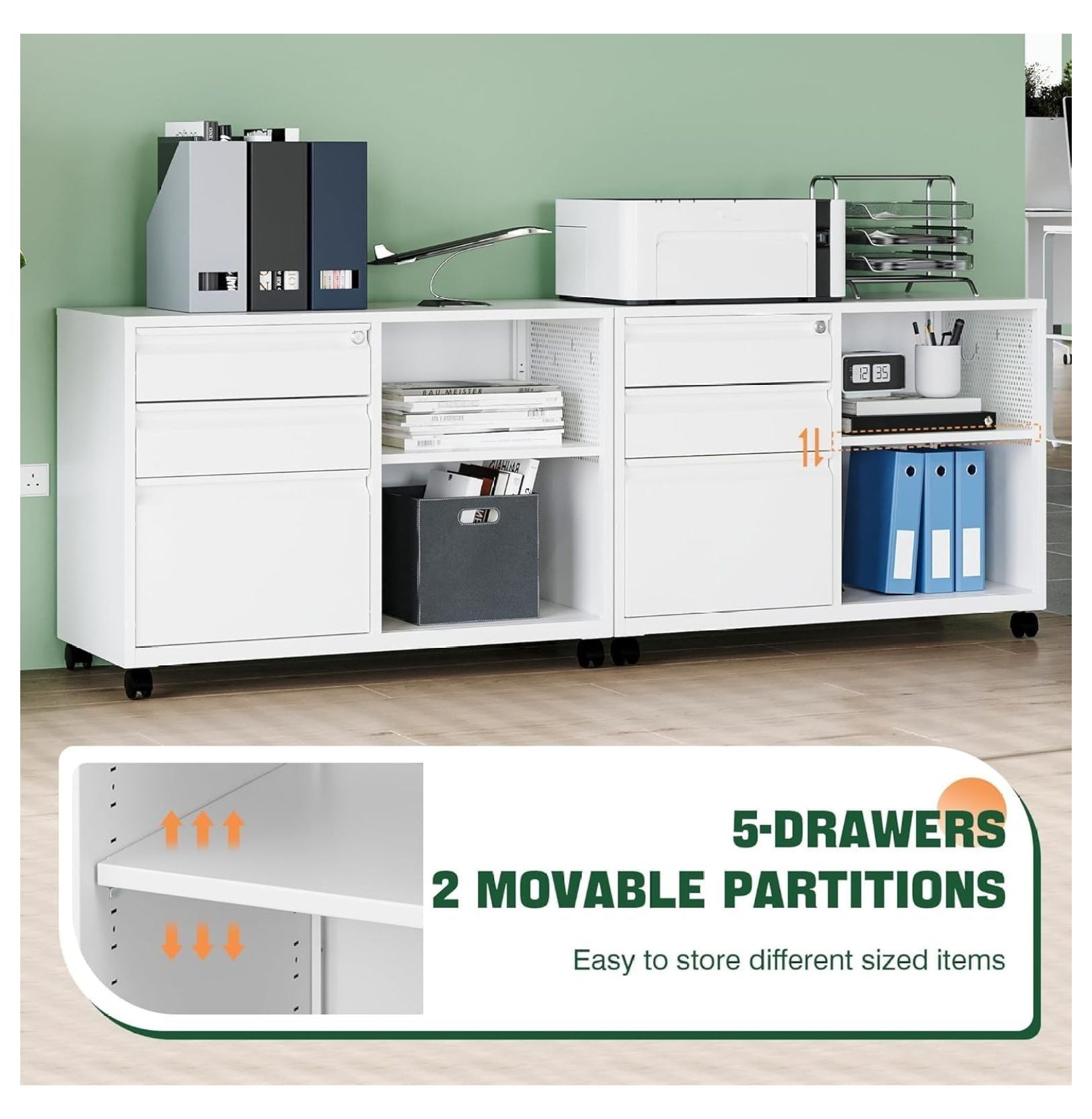 WDZS Mobile 3 Drawer File Cabinet with Lock-Metal Lateral Rolling Printer Stand Filing Cabinets for Home Office-Storage A4/F4/Letter (White)