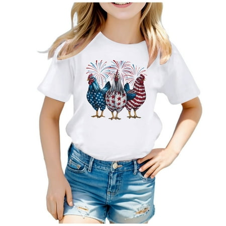 

Children Independence Day Theme Printing Fashion Part Print Short Sleeve Round Neck T Shirt Girls Long Sleeve Softball Kids Plain Shirts Girls Clothes Long Sleeves Toddler Girl Shirt Girls Shirt Girls