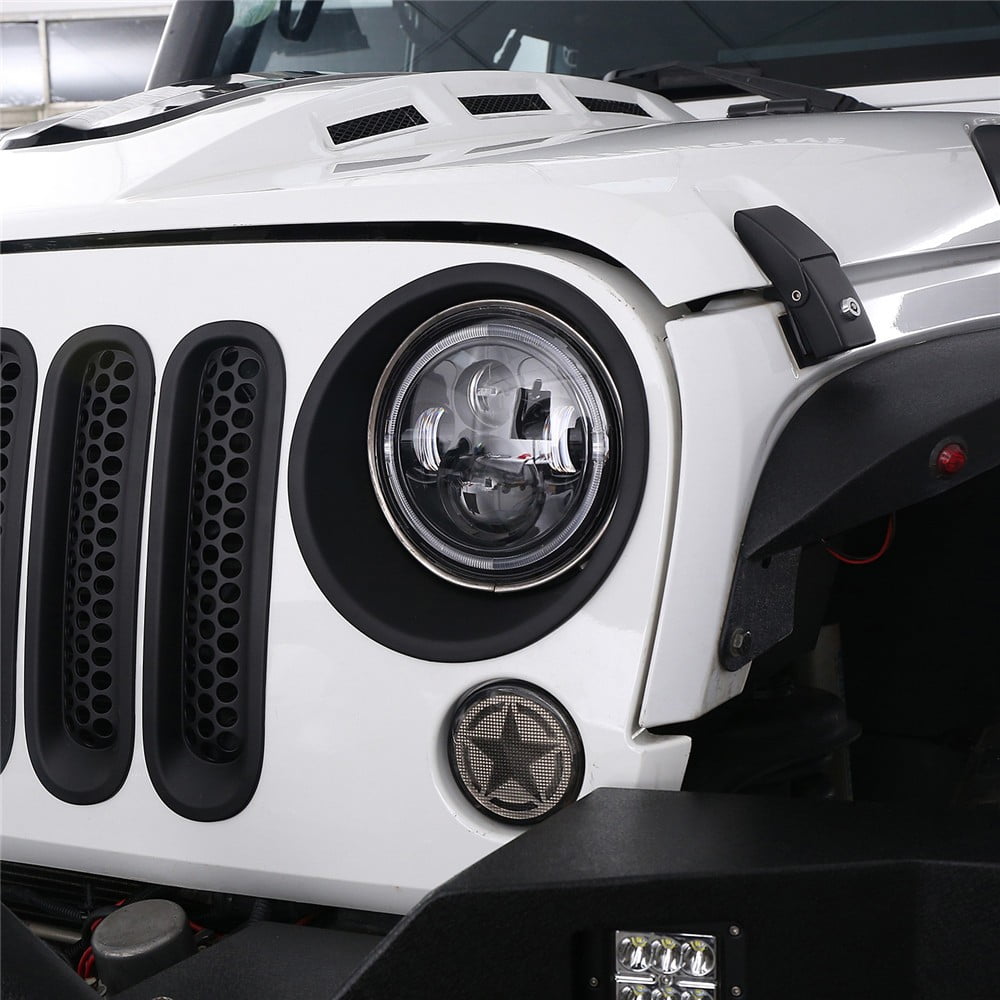 Matte Black Headlight Bezel Cover Insert Trim Guards For Jeep Wrangler JK 07-15