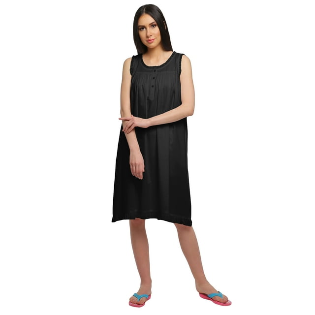 Moomaya Cotton A-Line Sleepwear For Ladies Round Neck Button Placket Nightdress