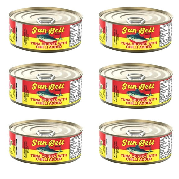 Sunbell Tuna Chunks with Chilli (Pack of 6) – Spicy & Flavorful Tuna – 6 oz Cans – Product of Fiji