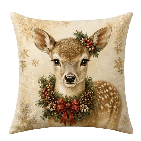 Talqzovs Vintage Christmas Throw Pillow Cover 18x18 , Winter Santa Deer Pillow Case Christmas Decor for Sofa Bedroom Christmas