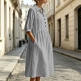 thumbnail image 4 of Bxsruta Womens Midi Dress Casual Button Down Shirt Dress 3/4 Sleeve Collared Flowy Dresses, 4 of 7