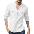 thumbnail image 2 of gbyLJF Mens Casual Shirts Long Sleeve Half Button Down Round Neck Blouse Solid Color Open Front Loose Fit Shirt, 2 of 4