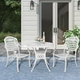 thumbnail image 6 of MEETWARM 3 Piece Patio Bistro Set, Outdoor All-Weather Cast Aluminum Dining Furniture Set Includes 2 Chairs and a 31” Round Table with Umbrella Hole for Garden Deck, White, 6 of 8