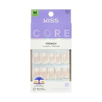 KISS CORE French Tip Press On Nails, ‘Scenario’, White, Medium Squoval, 32 Count