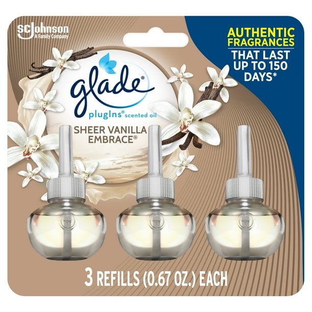 Glade Plugins Refill 3 Ct Sheer Vanilla Embrace 2 01 Fl Oz Total Scented Oil Air Freshener Infused With Essential Oils Walmart Com Walmart Com