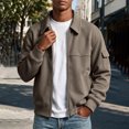 thumbnail image 5 of Jjayotai Men's Zip Up Jacket Collared Bomber Sleeve Pocket Utility Outerwear Casual Loose Fit Fall Winter Streetwear Ribbed Cuffs, 5 of 6