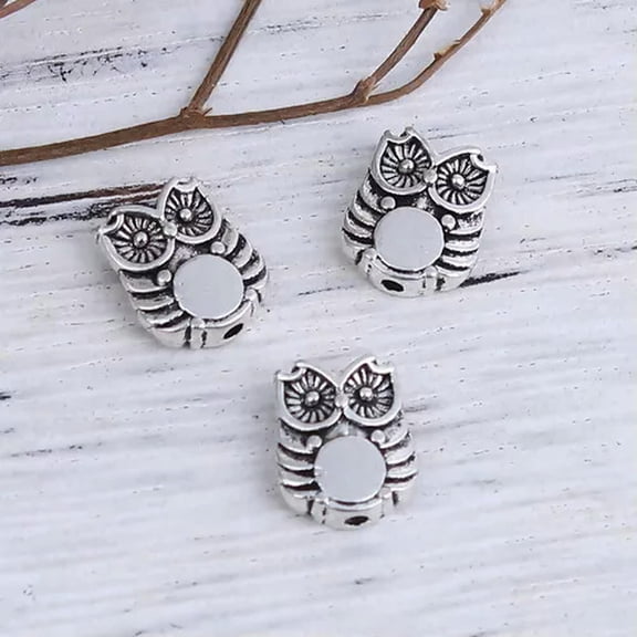 U8MO 10 Owl Beads Spacer Beads Metal Antiqued Silver 10mm Findings Bird Jewelry