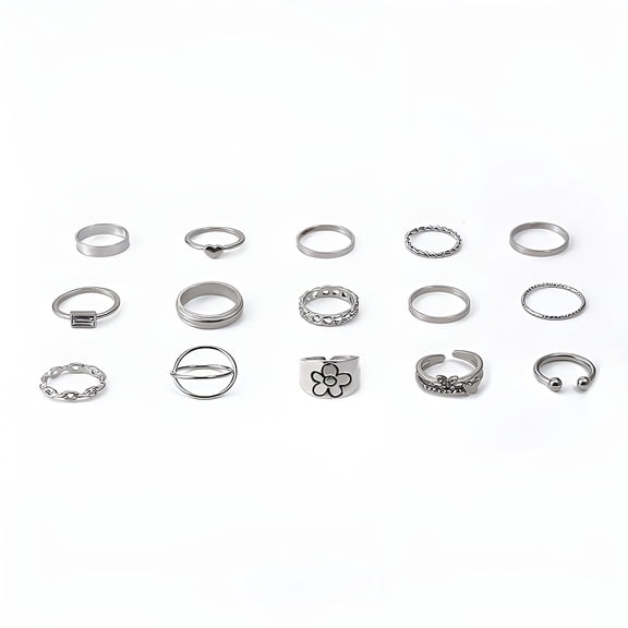 DESIGNICE Gold Plated Rings for Women 15Pcs Women Bohemian Rings Knuckle Rings Set Gem Crystal Rings Joint Knot Ring Sets for Teens Party Festival Jewelry Rings for Women Chunky Rings (Silver)