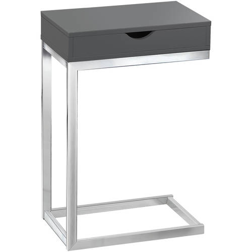 Monarch Accent Table Chrome Metal / Glossy Grey With A Drawer